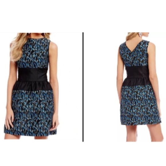 NWT Badgley Mischka Holiday Party Dress Vivian Floral Brocade blue black 12 - Picture 1 of 9